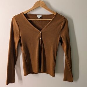 J Crew Henley V-Neck Burnt Orange Long Sleeve Shirt